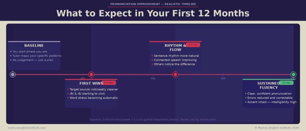pronunciation-timeline quanto tempo ci vuole per migliorare la pronuncia inglese da adulto