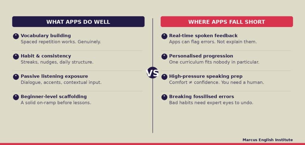 apps-vs-lessons-infographic comparativa app para aprender inglés vs clases online para adultos